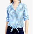 J. Crew Tops | J. Crew Light Blue Gingham Long Sleeve Button Up With Front Tie S/M | Color: Blue/White | Size: See Measurements