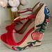 Gucci Shoes | Gucci Platforms Limited Edition Flower Embroidered Red Espadrilles Size 11 | Color: Red | Size: 11