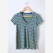 J. Crew Tops | J. Crew Vintage Cotton Striped V-Neck T-Shirt Sz Xs | Color: Blue/Yellow | Size: Xs