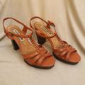 American Eagle Outfitters Shoes | American Eagle Coral Pink - Orange Slingback Strappy T-Buckle Heel Shoe Size 8 | Color: Orange/Pink | Size: 8