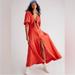 Free People Dresses | Free People Sunset Orange String Of Heart Linen Tie Front Cut Out Maxi Dress | Color: Orange | Size: L