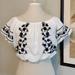 American Eagle Outfitters Tops | American Eagle Floral Embroidered Crop Top Size S Puff Sleeve/Off Shoulder Ivory | Color: Black/White | Size: S