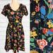Anthropologie Dresses | Maeve Anthropologie Short Sleeve Ruffle V-Neck Sundress Floral Butterfly Dress 4 | Color: Black/Blue | Size: 4