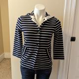 J. Crew Tops | J. Crew Navy Blue And White Button Down Hooded Top Size Xs | Color: Blue/White | Size: Xs