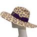 Disney Accessories | Disney Parks Women' Straw Hat Wide Brim With Purple Flower Leopard Print | Color: Cream | Size: Os