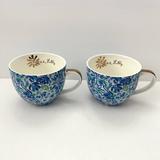 Lilly Pulitzer Dining | 2 Lilly Pulitzer Mugs Blue Floral Gold White Coffee Tea Cups 12 Oz Ceramic Set | Color: Blue/White | Size: Os