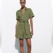 Zara Dresses | Bloggers Fav Zara Belted Poplin Dress Khaki Size Xs | Color: Black/Green | Size: Xs
