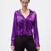 Zara Tops | Brand New Zara Woman’s Purple Pleated Blouse Size Xs Holiday Outfit | Color: Purple | Size: Xs