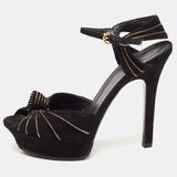Gucci Shoes | Gucci Black Suede Knot Detail Peep Toe Platform Sandals Size 37 | Color: Black | Size: 37
