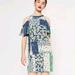 Zara Dresses | Floral Patch Work Cold Shoulder Mini Dress | Color: Blue/Green | Size: Xs