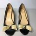 Kate Spade Shoes | Kate Spadeblack Patent Leather Yellow Beige Bow Peep Toe Wedges Women Sz 7.5us | Color: Black/Gold | Size: 7.5