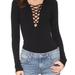 Free People Tops | Free People | Intimately Black Seamless Long Sleeve Lace Up Top Women’s Size M/L | Color: Black | Size: M