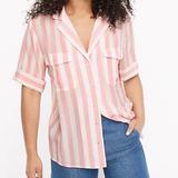 J. Crew Tops | J. Crew Short Sleeve Silk Camp Shirt In Stripe. M Nwt | Color: Pink/White | Size: M