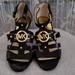 Michael Kors Shoes | Michael Kors Size 71/2 Black Leather Sandals With Gold Buckles 3inch Heels | Color: Black/Gold | Size: 7.5