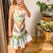 Free People Dresses | Free People Y2k Vintage Striped Mini Dress Sour Apple A-Line Eyelet Ruffled 2 | Color: Blue/Green | Size: 2