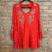 Free People Dresses | Free People Sweet Tennessee Floral Embroidered Tunic Mini Dress Red Tan - Size S | Color: Red/Tan | Size: S