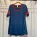 Lularoe Tops | Lularoe Size Medium, Blue High/Low Hem T-Shirt With Coral Banding. | Color: Blue | Size: M