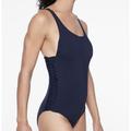 Athleta Swim | Athleta Adriata Womens Sz S One Piece Swimsuit Navy Blue Woven Panel Round Neck | Color: Blue | Size: S