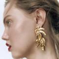 Anthropologie Jewelry | Anthro Double Gold Leaf Dangle Earrings | Color: Gold/Red | Size: Os