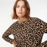 J. Crew Sweaters | J Crew Leopard Sweater S Tan Black Turtleneck Merino Wool Alpaca Animal Print | Color: Black/Tan | Size: S