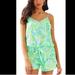 Lilly Pulitzer Pants & Jumpsuits | Lilly Pulitzer Deanna Silk Romper, Any Fins Possible Pattern, Size Medium | Color: Blue/Green | Size: M