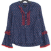 J. Crew Tops | J Crew Womens Top Popover Ruffle Bell Sleeve Lightweight Blue Red Size 6 Hv | Color: Blue/Red | Size: 6