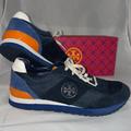 Tory Burch Shoes | Euctory Burch Ladies Rubber Logo Suede/Nylon Trainer Sneakers | Color: Blue/Orange | Size: 9m