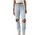 American Eagle Outfitters Other | American Eagle Acid Washed Ripped Straight Leg Mom Jeans Size 8 Regular | Color: Blue/White | Size: 8 R