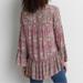 American Eagle Outfitters Tops | American Eagle Boho Peasant Lace Up Bell Sleeve Floral Top Xs | Color: Purple/Red | Size: Xs