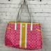 Coach Bags | Coach Pink Signature Stripe Carryall/Satchel | Color: Pink/Yellow | Size: Os