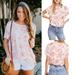 Free People Tops | Free People Tourist T Shirt Tee Top Pink Floral | Color: Orange/Pink | Size: M