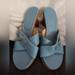 Coach Shoes | Coach Kerina Leather Sandals Wood Heel Criss Cross Buckle Made In Italy Size 7.5 | Color: Blue | Size: 7.5