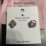 Kate Spade Jewelry | Kate Spade Cubic Zirconia Pave Princess Cut Stud Earring- Rose Gold | Color: Gold/Tan | Size: Os
