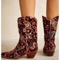 Free People Shoes | New Free People X Momo Evy Embroidered Velvet Leather Western Boots Burgundy Red | Color: Brown/Red | Size: 38