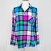 American Eagle Outfitters Tops | Aeo American Eagle Colorful Plaid Vintage Boyfriend Button Up Long Sleeve Shirt | Color: Blue/Purple | Size: M