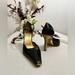 Gucci Shoes | Gucci Black Leather D'orsay Pump Ankle Strap Stacked Heel Sz 9.5 Gold Buckle/Tip | Color: Black/Gold | Size: 9.5