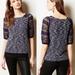 Anthropologie Tops | Anthropologie Postmark Patel Top Space Dyed Lace Sleeves Navy Blue Size S | Color: Blue/White | Size: S