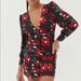 Urban Outfitters Dresses | Floral Urban Outfitters Mini Dress With Buttons Down The Front And Float Sleeves | Color: Black/Red | Size: L