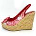 Coach Shoes | Coach Grace Pink Red Espadrille Wedge Bow Peep Toe Slingback High Heel Shoe Sz 6 | Color: Pink/Red | Size: 6