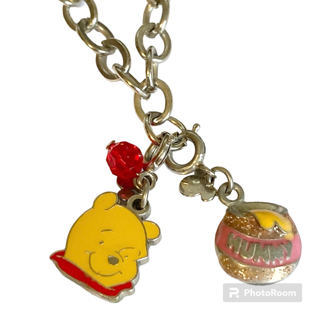 Disney Jewelry | Disney Winnie The Pooh Honey Pot Charm Necklace High Intencity 20" Charms Enamel | Color: Silver/Yellow | Size: Os