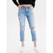 American Eagle Outfitters Jeans | American Eagle Stretch Tomgirl Jeans Slashed Sky Destroyed Ripped Bf Boyfriend 0 | Color: Blue | Size: 0