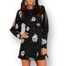 Free People Dresses | Free People Sun Shadow Slit Sleeve Floral Mini Dress In Black Size 2 | Color: Black | Size: 2