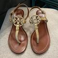 Tory Burch Shoes | Authentic Tory Burch Block Heel Sandals. Euc. 6.5 | Color: Gold/Tan | Size: 6.5