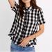 Madewell Tops | Madewell Womens Peplum Button Down Shirt Gingham Buffalo Plaid Short Sleeve | Color: Black/White | Size: M