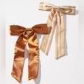Anthropologie Accessories | Anthropologie Varsity Hair Bow Clips Set Of 2 - Nwt - Tan | Color: Gold/Tan | Size: Os