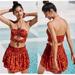 Anthropologie Swim | Anthropologie Beaded Top And Skirt Set Orange Motif Burnt Red Vacation New Large | Color: Orange/Red | Size: L