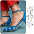 Anthropologie Shoes | Anthropologiefloral Bow Kitten Heels | Color: Blue | Size: 8.5