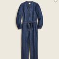 J. Crew Pants & Jumpsuits | J. Crew Puff-Sleeve Denim Zip Jumpsuit | Color: Blue | Size: 6