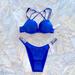 Victoria's Secret Swim | 2 Pc Set: 36b + Medium Victoria's Secret Bombshell Bikini Bottoms Shine Blue | Color: Blue/Silver | Size: 36b
