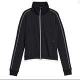 Athleta Jackets & Coats | Athleta Brooklyn Bomber Track Jacket Black White Stripe Large | Color: Black/White | Size: L